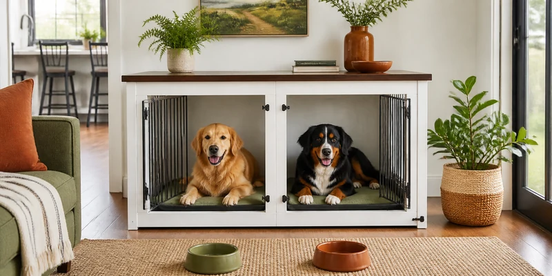 Dog Crate Furniture for 2 Large Dogs