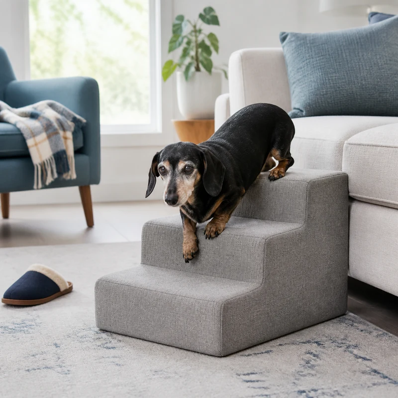 Dachshund using dog stairs