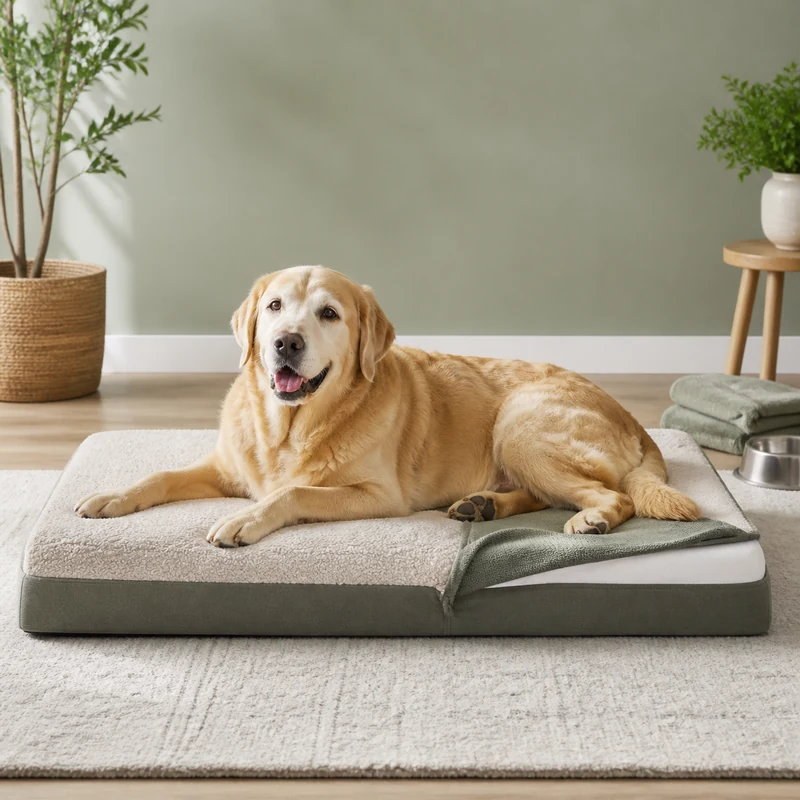 Senior dog on an orthopedic bed